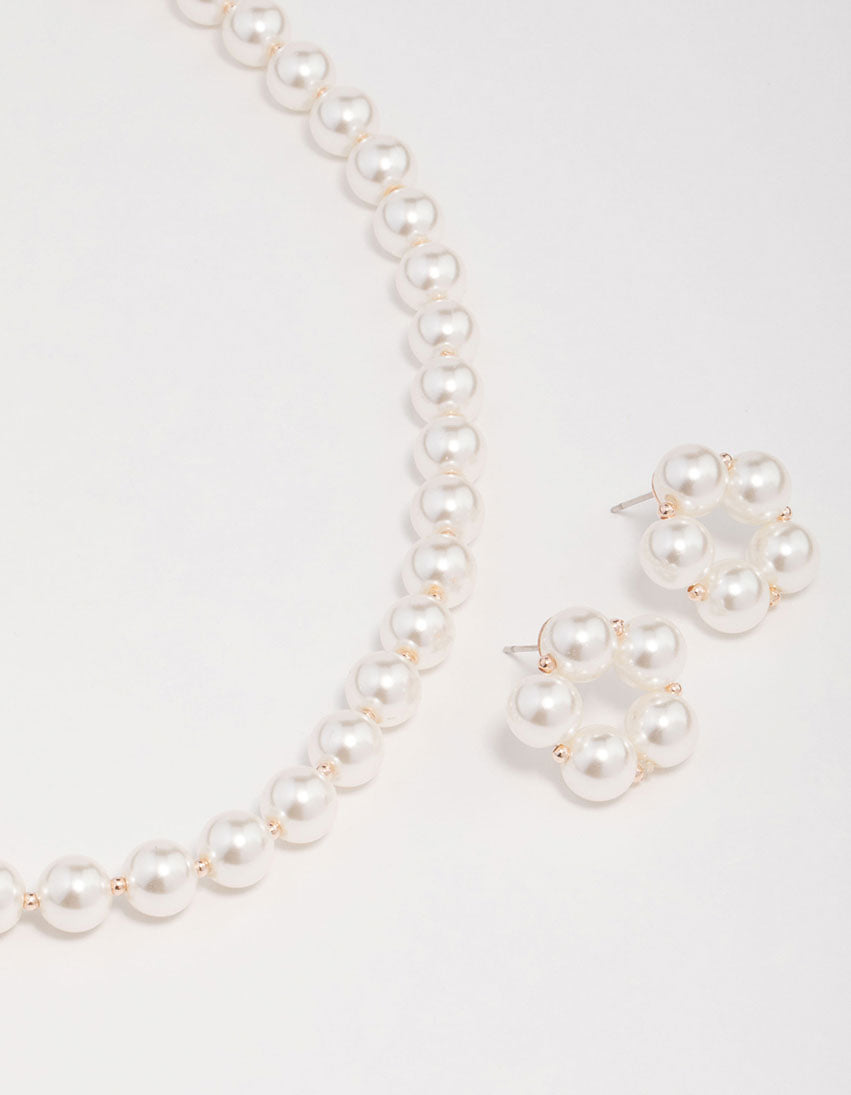 Pearl Flower Necklace & Earring Set