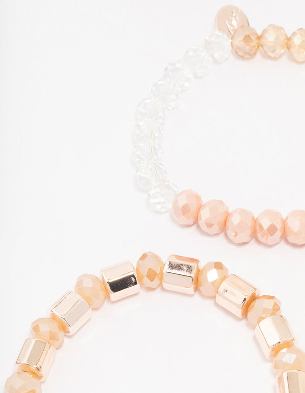Rose Gold Beaded Multi Pack Of 3 Stretch Bracelets