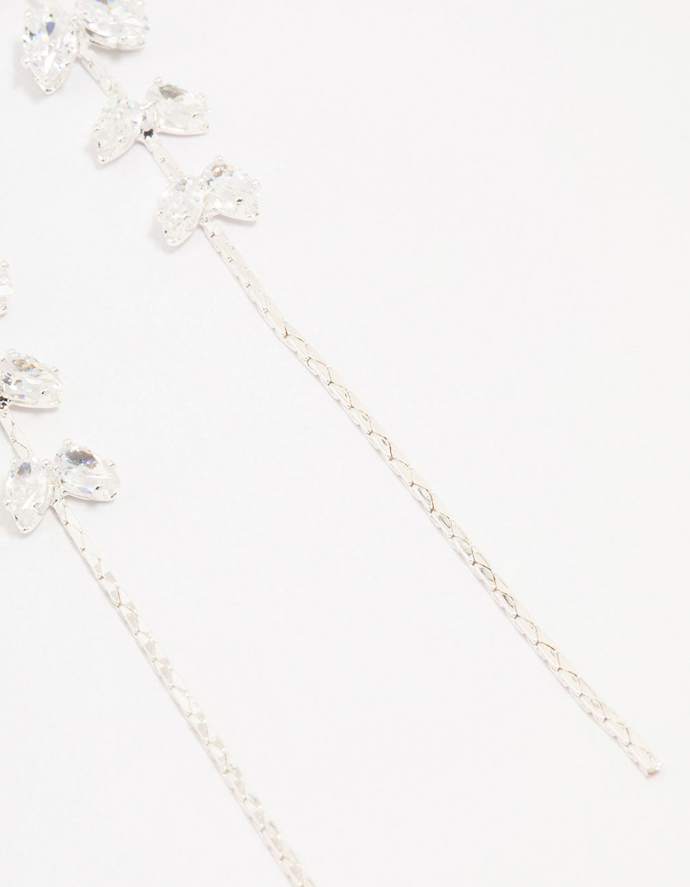 Silver Cubic Zirconia Petal Stem Drop Earrings