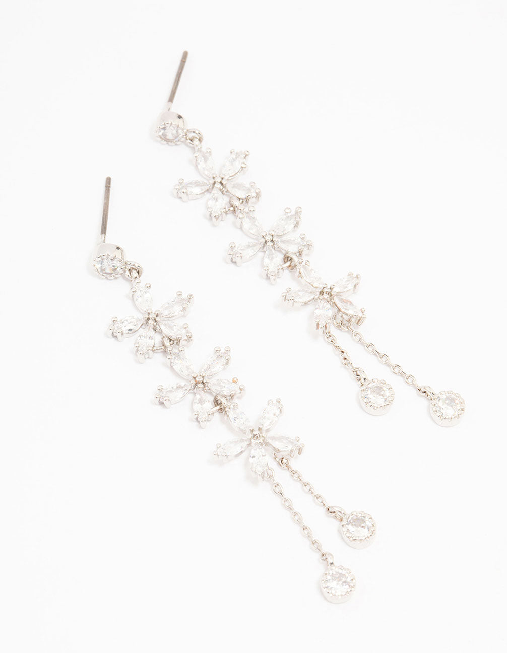 Silver Cubic Zirconia Flower Multi Drop Earrings