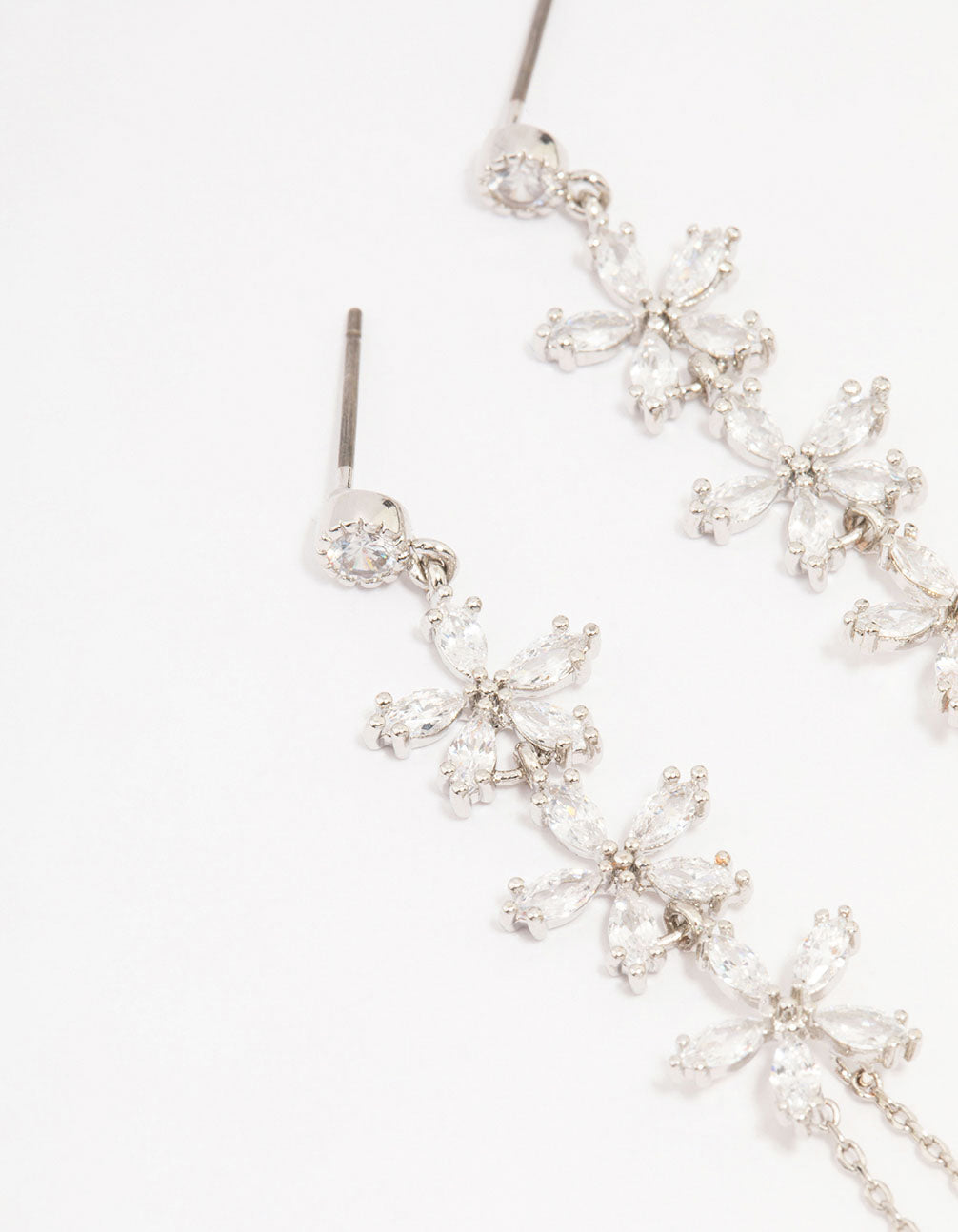 Silver Cubic Zirconia Flower Multi Drop Earrings