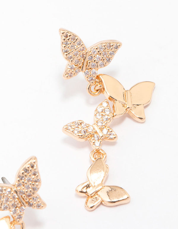 Gold Cubic Zirconia Butterfly Drop Earrings