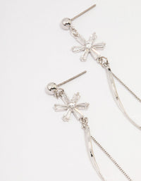 Rhodium Cubic Zirconia Double Flower Drop Earrings - link has visual effect only