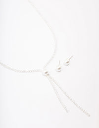 Silver Cubic Zirconia Lariat Necklace & Earring Set - link has visual effect only