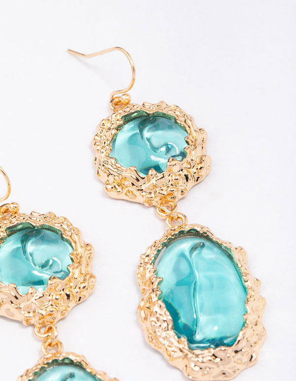 Gold Molten Double Row Round Drop Earrings