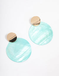 Gold Blue Genuine Shell Circle Drop Earrings - link has visual effect only