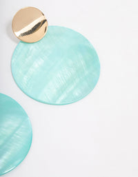 Gold Blue Genuine Shell Circle Drop Earrings - link has visual effect only