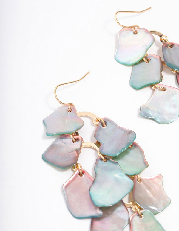 Blue Genuine Shell Layered Petal Drop Earrings