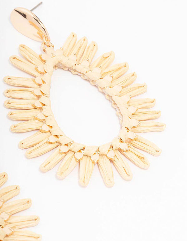Raffia Oval Leaf Teardrop Earrings