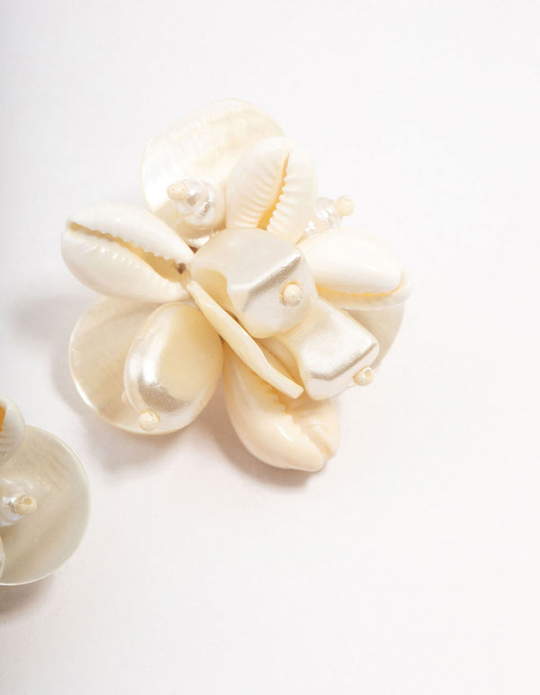 White Cluster Shell Stud Earrings
