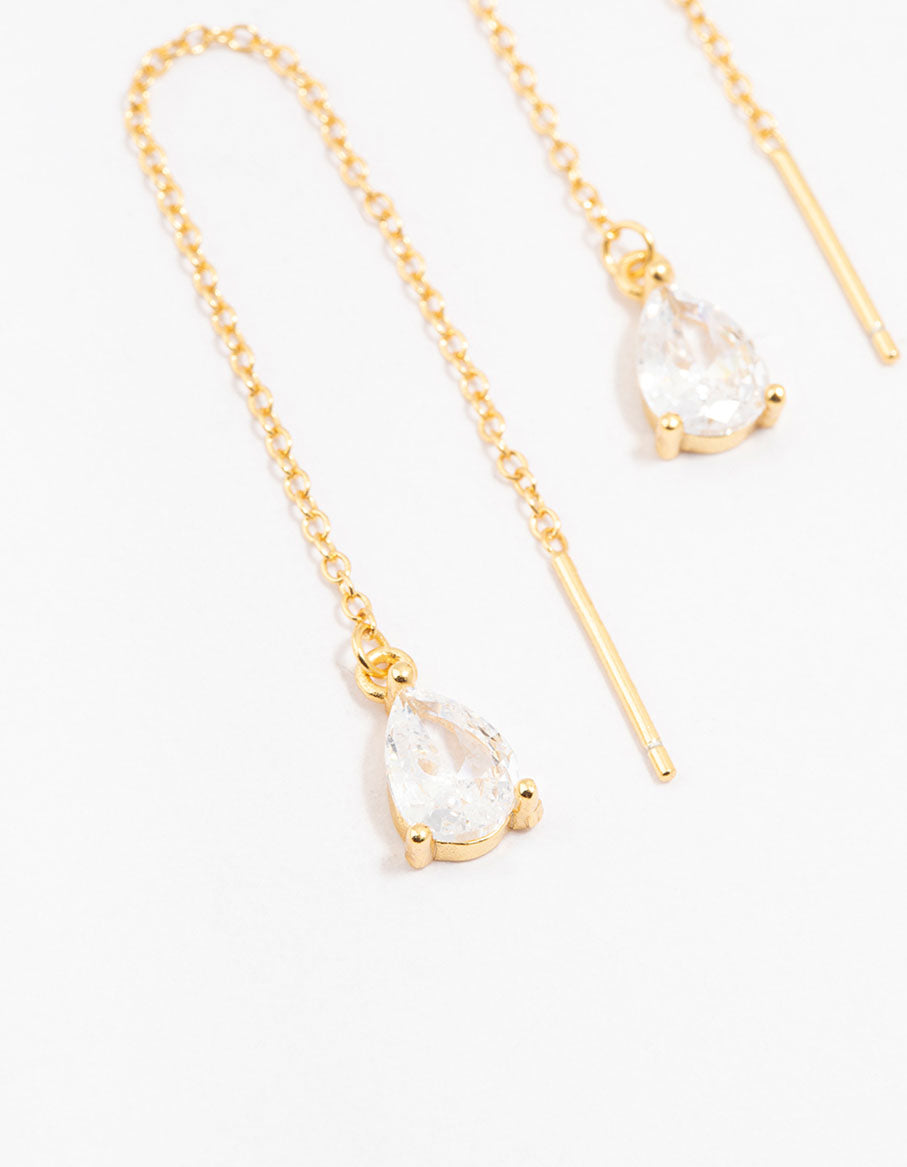 Gold Plated Sterling Silver Cubic Zirconia Pear Drop Earrings