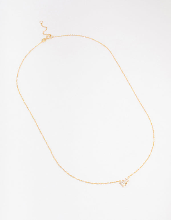 Gold Plated Sterling Silver Cubic Zirconia  Pear Pendant Necklace