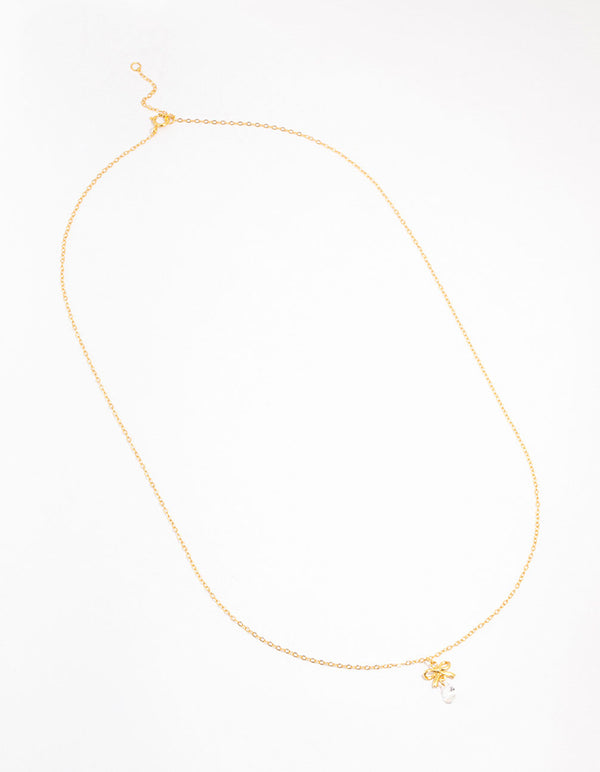 Gold Plated Sterling Silver Bow & Pear Pendant Necklace