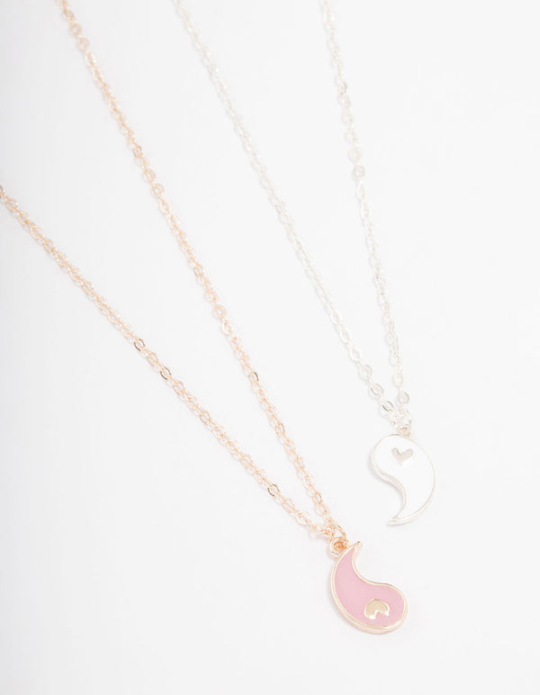 Two-Toned Heart Yin & Yang Necklace Pack