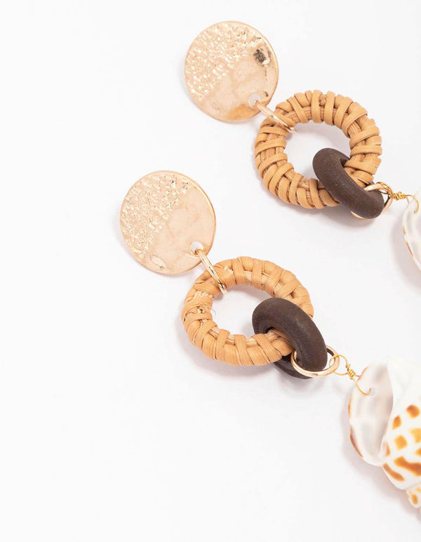 Worn Gold Genuine Shell Raffia Drop Earrings
