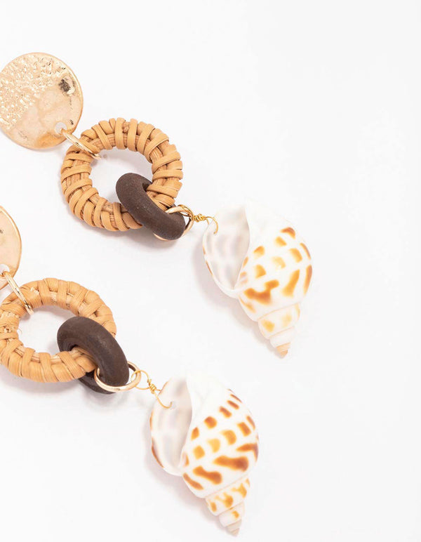 Worn Gold Genuine Shell Raffia Drop Earrings