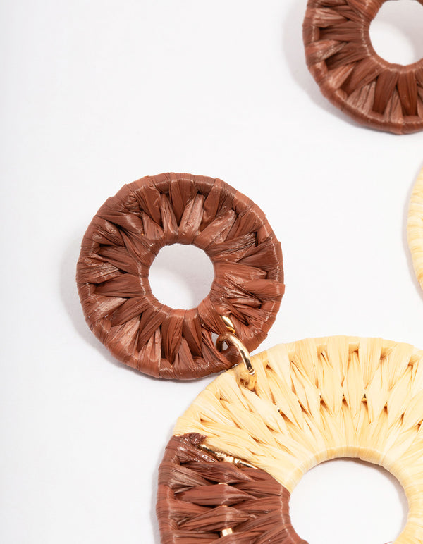 Raffia Round Double Drop Earrings