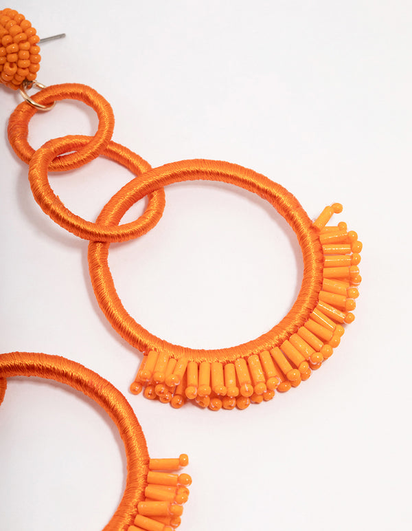 Orange Raffia Textured Circular Drop Earrings