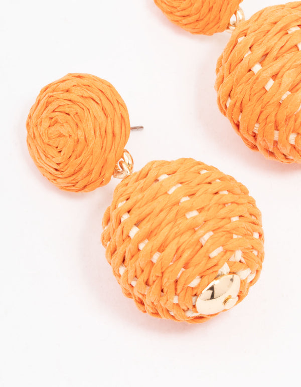 Small Raffia Wrap Ball Drop Earrings
