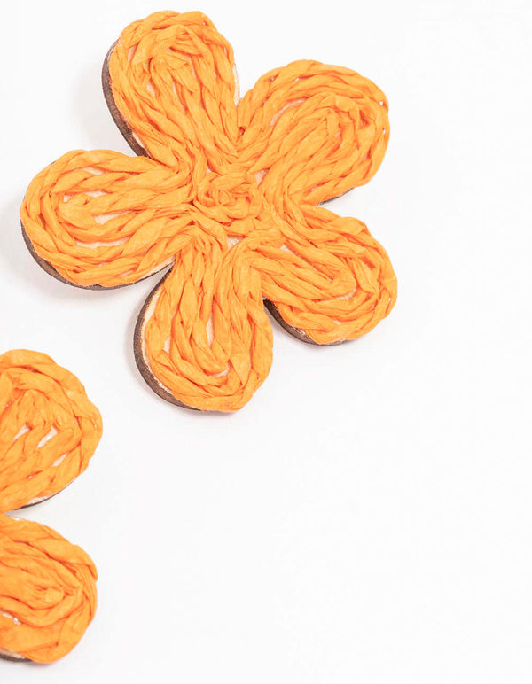 Orange Raffia Wrap Flower Stud Earrings