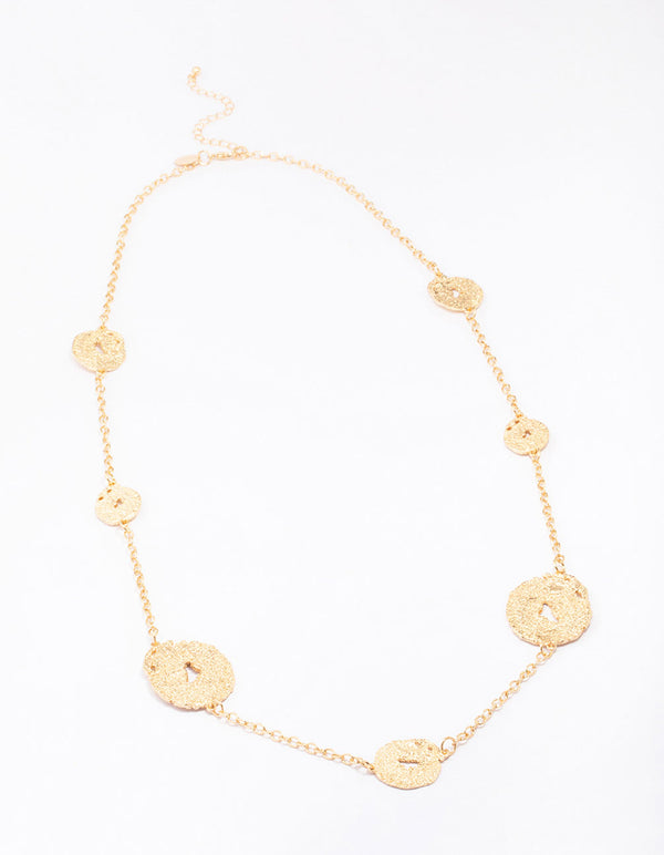 Gold Long Molten Circle Necklace