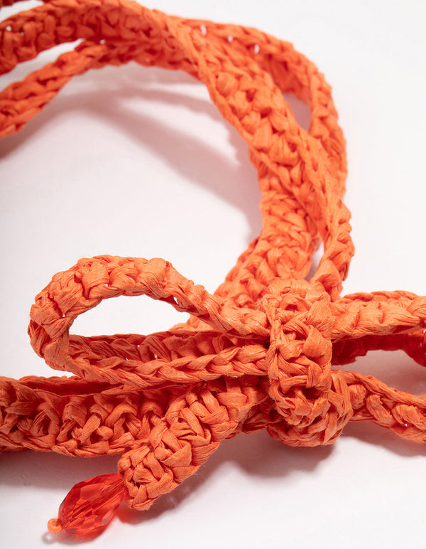 Orange Raffia Flower Choker Necklace