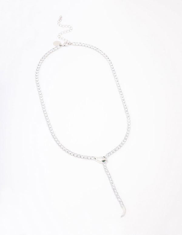 Silver Cubic Zirconia Snake Y-Shape Necklace