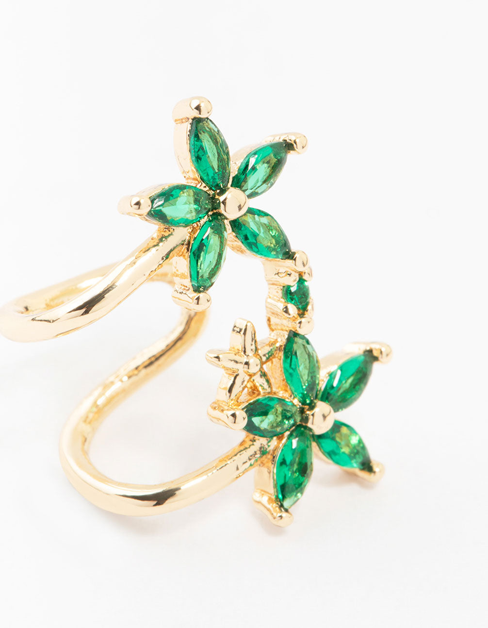 Gold Cubic Zirconia Double Large Flower Ear Cuff