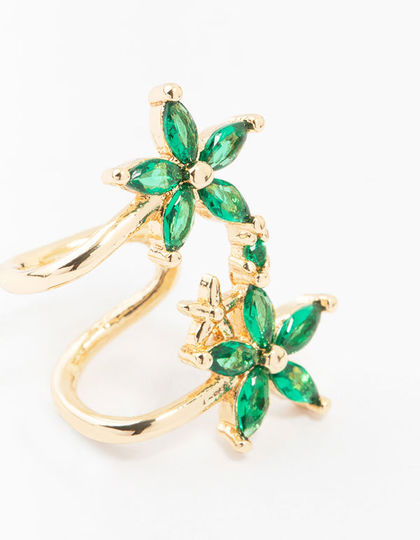 Gold Cubic Zirconia Double Large Flower Ear Cuff