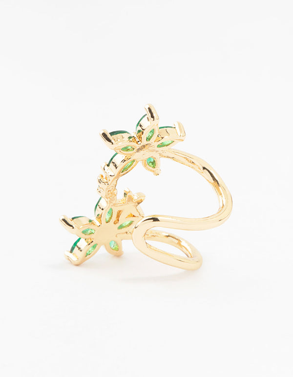 Gold Cubic Zirconia Double Large Flower Ear Cuff