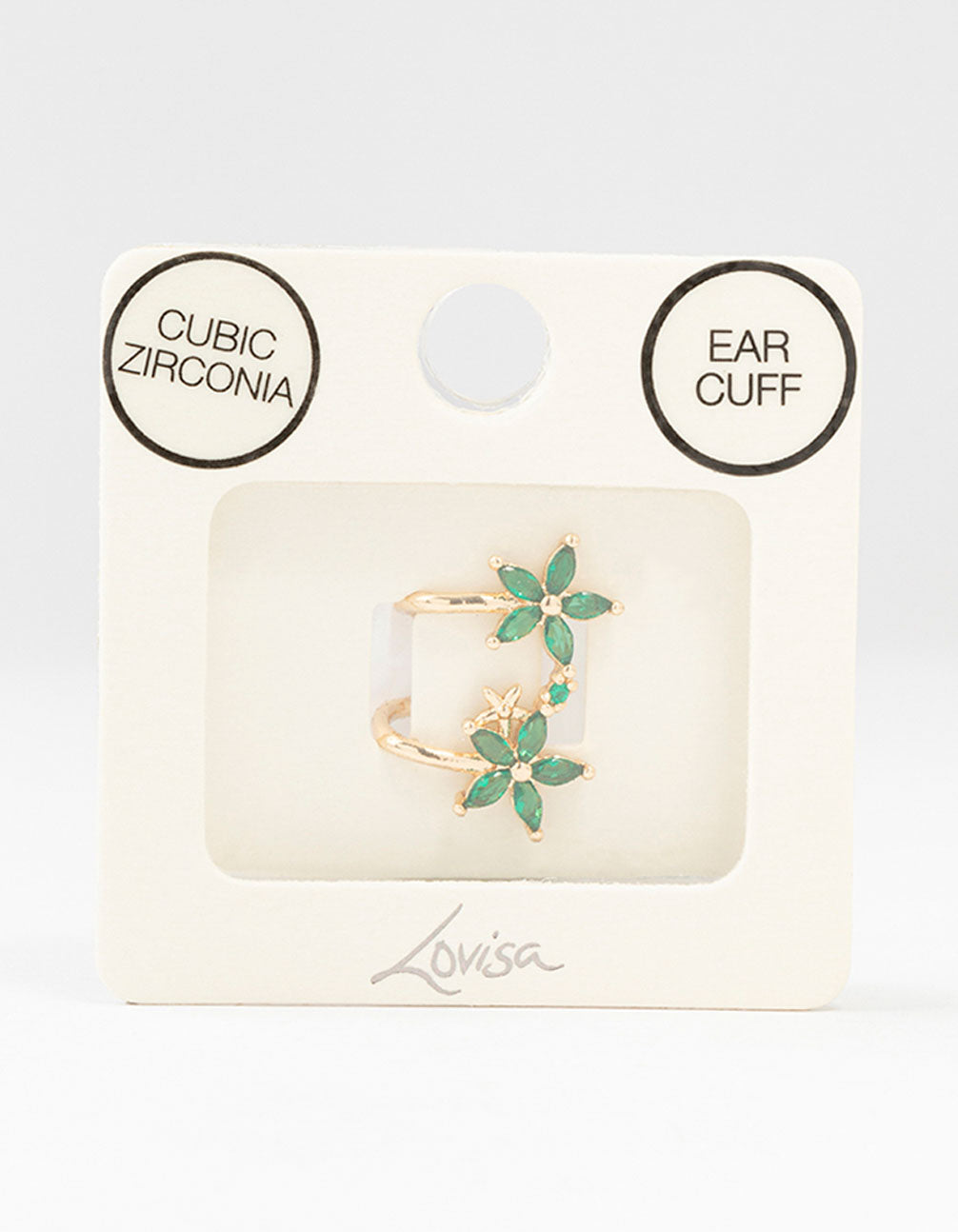 Gold Cubic Zirconia Double Large Flower Ear Cuff
