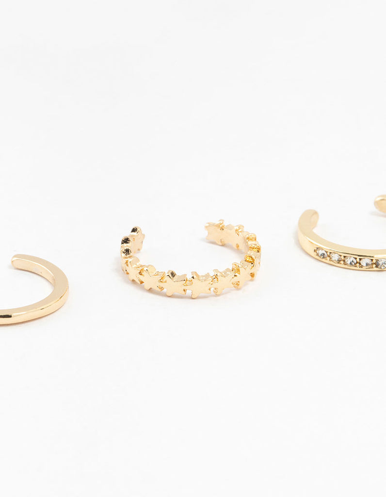 Gold Straight & Crystal Toe Rings 3-Pack - Lovisa