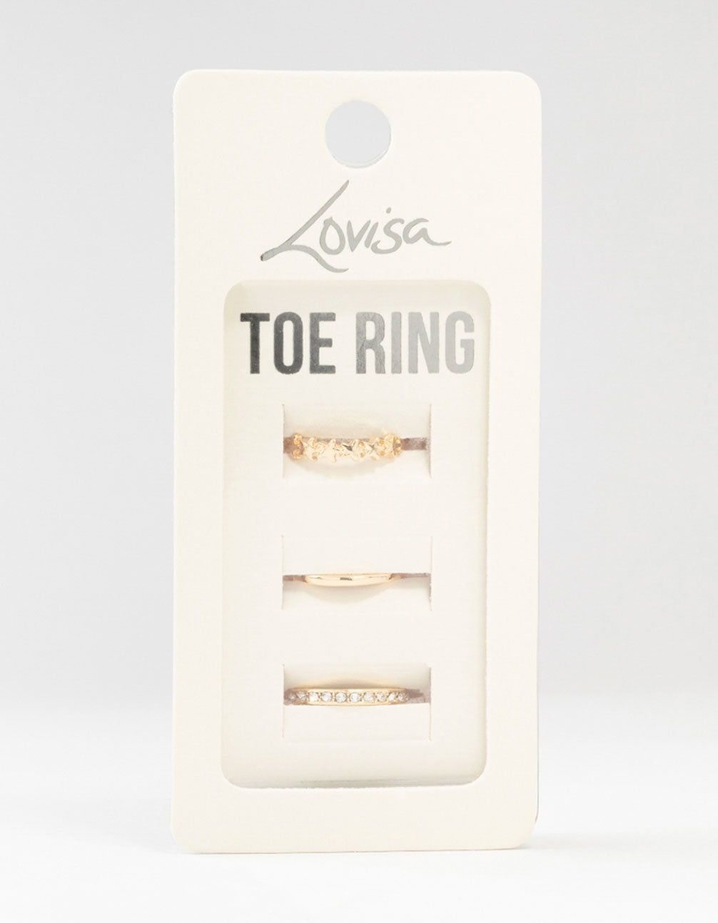 Gold Straight & Crystal Toe Rings 3-Pack