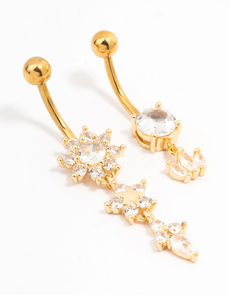 316L Surgical Steel Belly Ring Bar with 3D Brass Lotus Flower main image 0