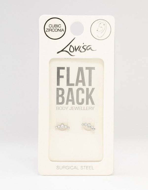 Surgical Steel Round Cubic Zirconia Flat Back 2-Pack