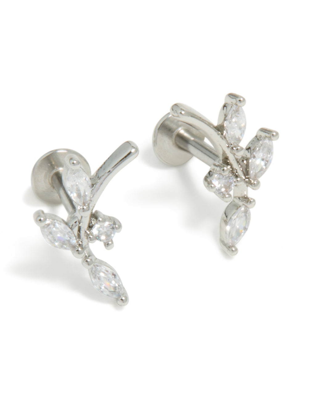 Surgical Steel Steel Cubic Zirconia Vine Flat Back Earrings 2-Pack