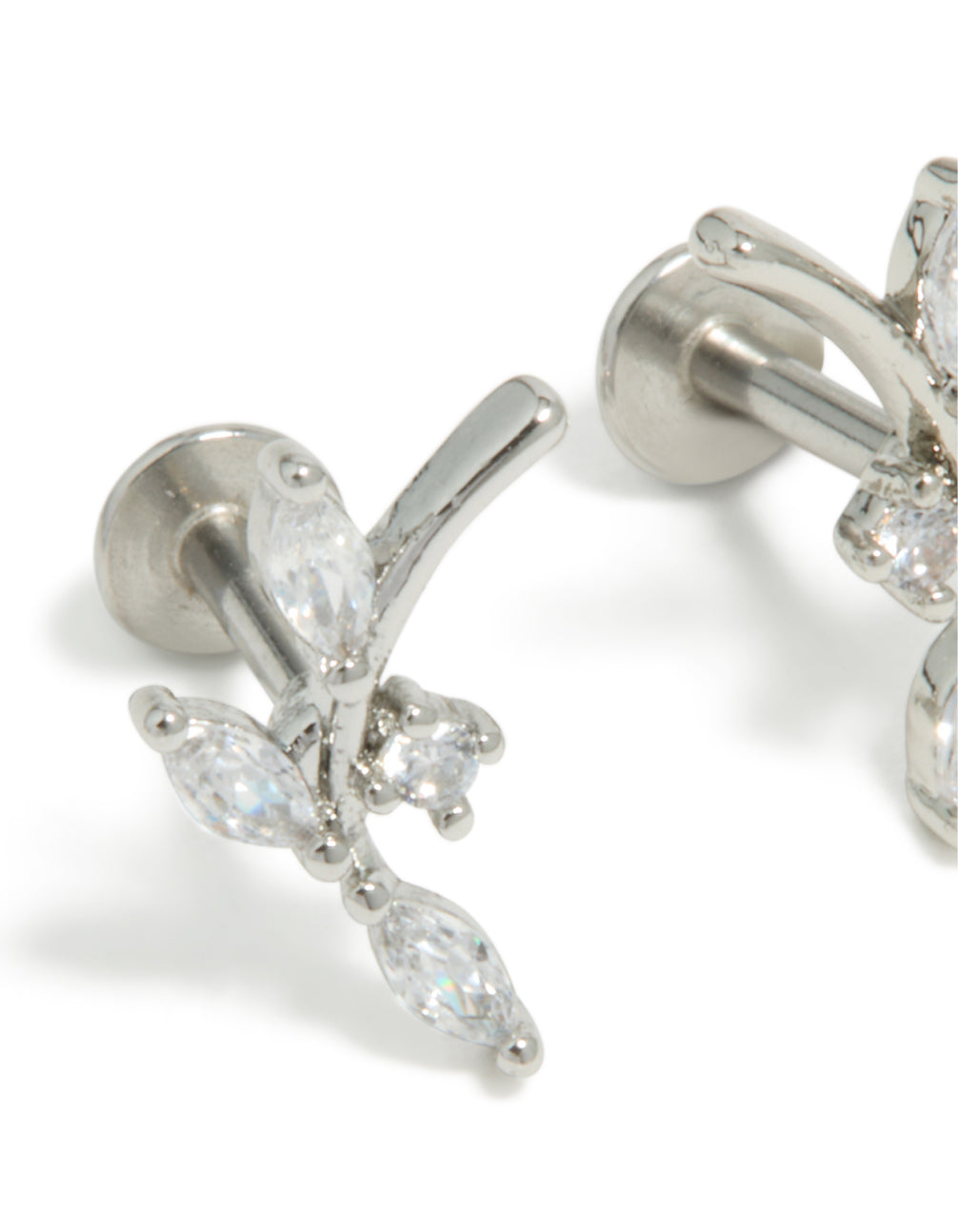 Surgical Steel Steel Cubic Zirconia Vine Flat Back Earrings 2-Pack