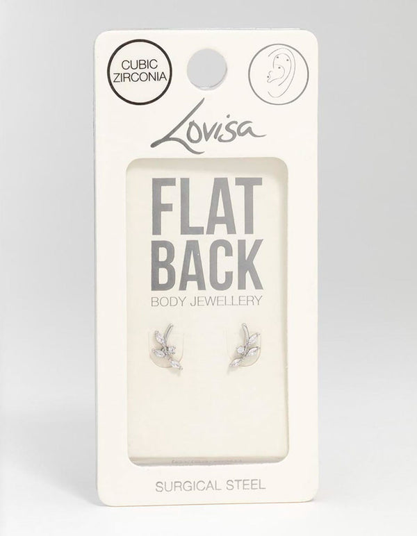 Surgical Steel Steel Cubic Zirconia Vine Flat Back Earrings 2-Pack