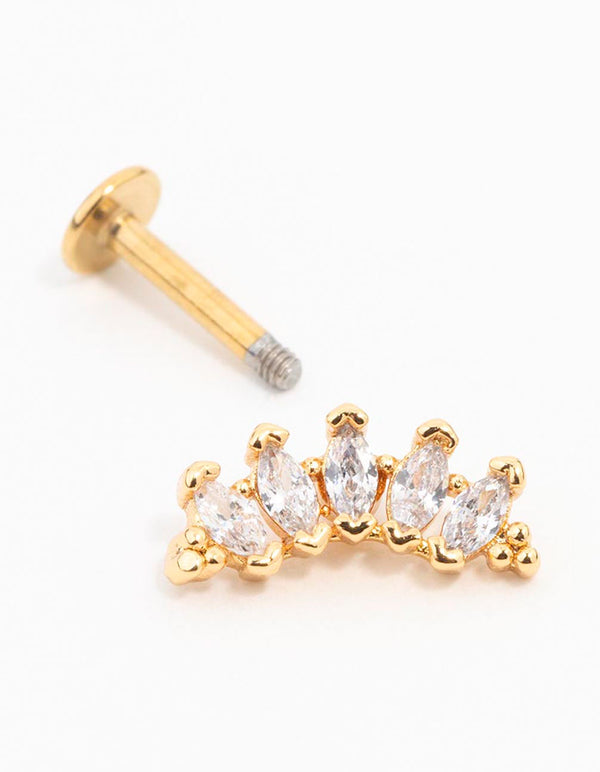 Gold Plated Surgical Steel Cubic Zirconia Marquise Curved Flat Back