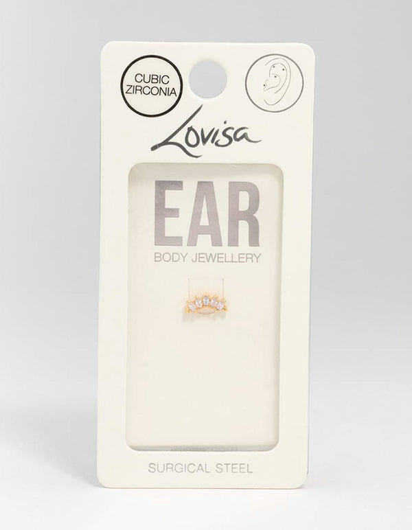 Gold Plated Surgical Steel Cubic Zirconia Marquise Curved Flat Back