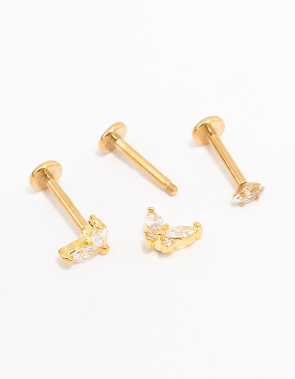 Gold Plated Surgical Steel Butterfly & Marquise Flat Back 3-Pack