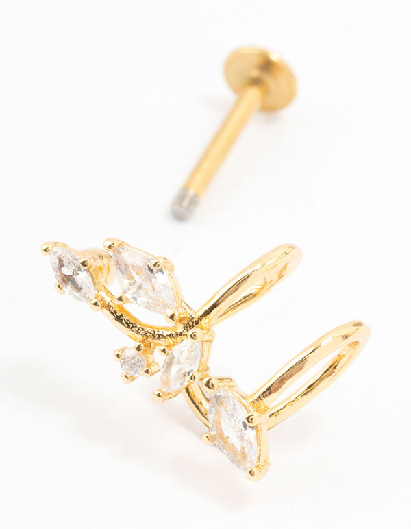 Gold Plated Surgical Steel Marquise Round Flat Back