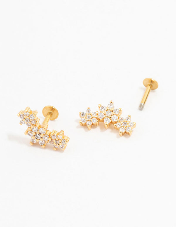 Gold Plated Surgical Steel Flower Trio Flat Backs 2-Pack