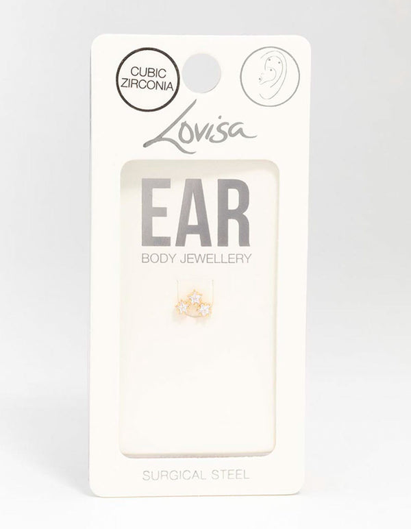 Gold Plated Surgical Steel Cubic Zirconia Star Trio Flat Back