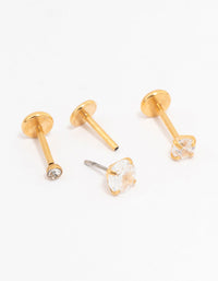 Gold Plated Surgical Steel Cubic Zirconia Flat Back 3-Pack - link has visual effect only