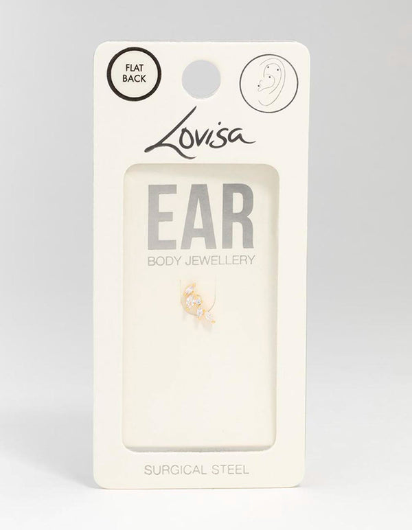 Gold Plated Surgical Steel Marquise Crawler Flat Back Earring