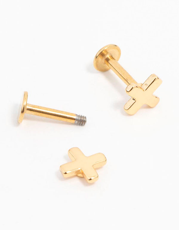 Gold Plated Surgical Steel Cross Flat Back Earrings 2-Pack