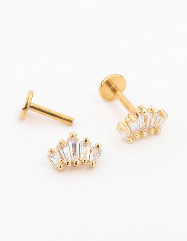 Gold Plated Surgical Steel Baguette Crown Flat Back 2-Pack