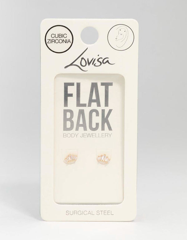 Gold Plated Surgical Steel Baguette Crown Flat Back 2-Pack