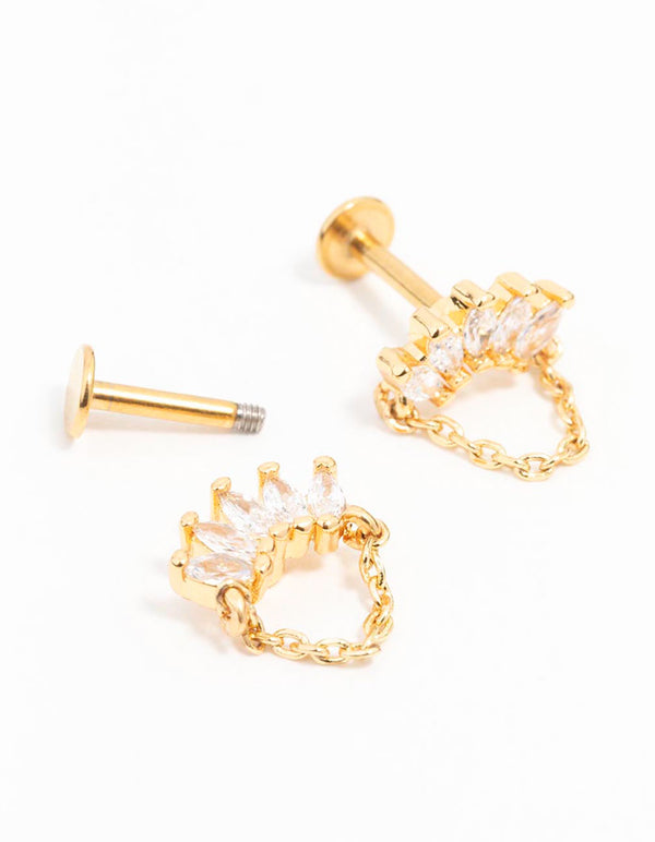 Gold Plated Surgical Steel Cubic Zirconia Marquise Chain Flat Back 2-Pack